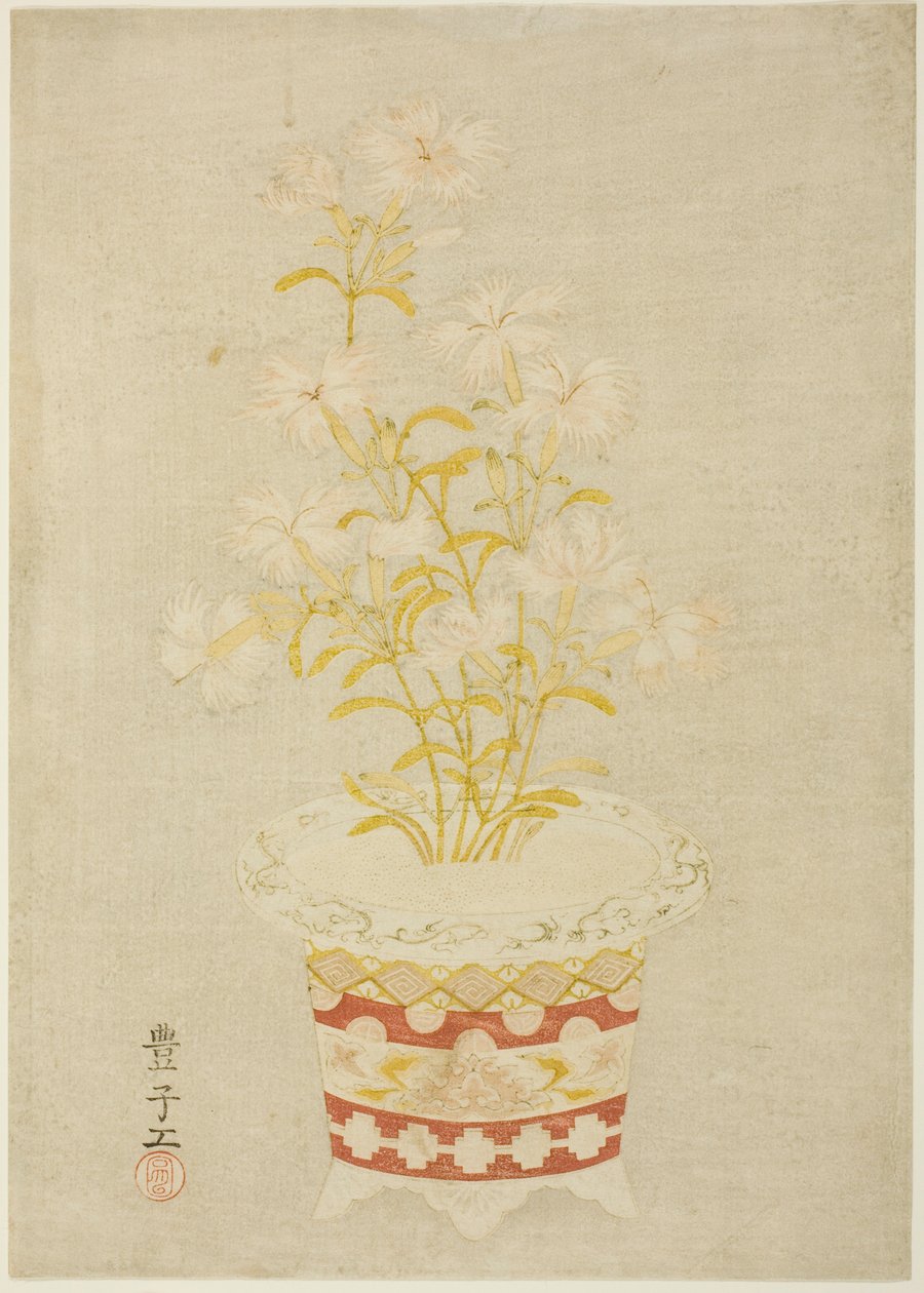 Rosa i en porcelænspotte af Unknown artist