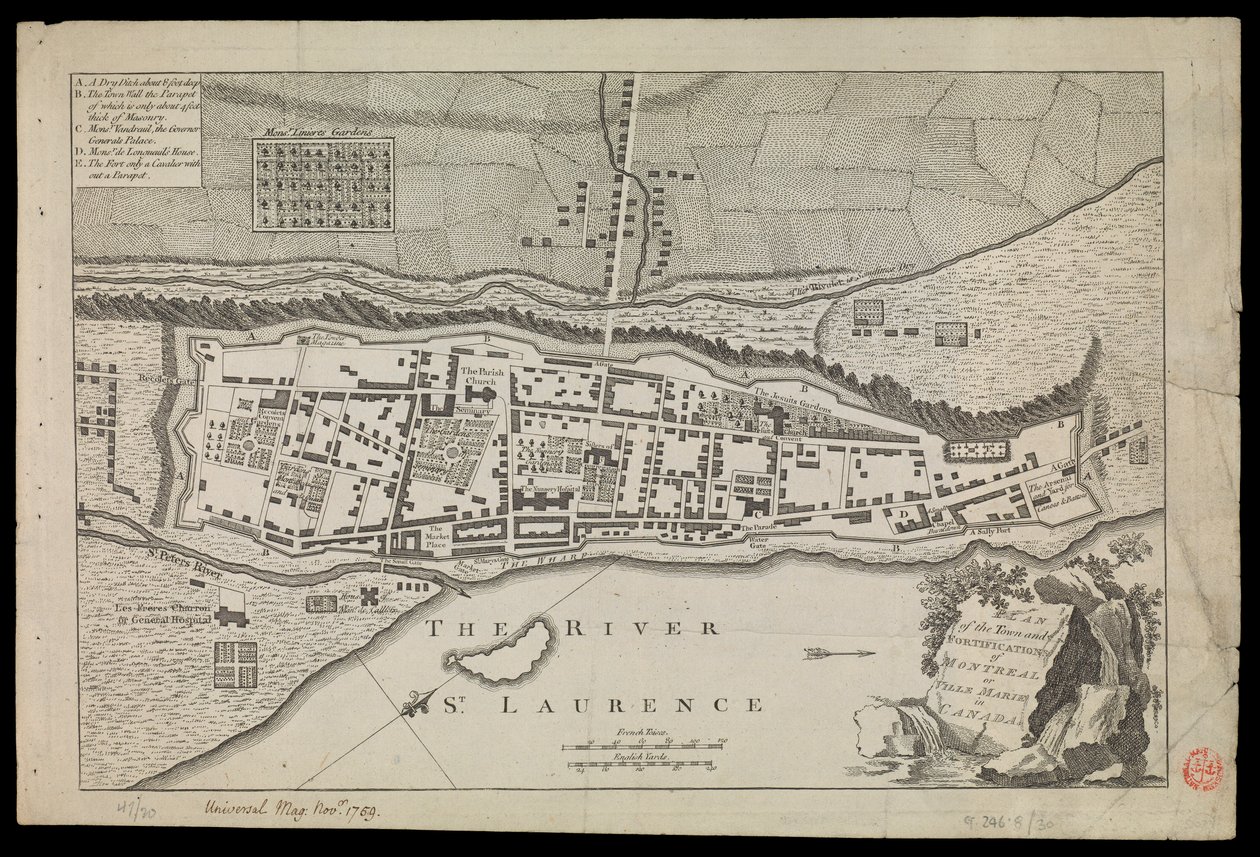 Plan over byen og befæstningen af Montral eller Villa Marie i Canada af Unknown artist