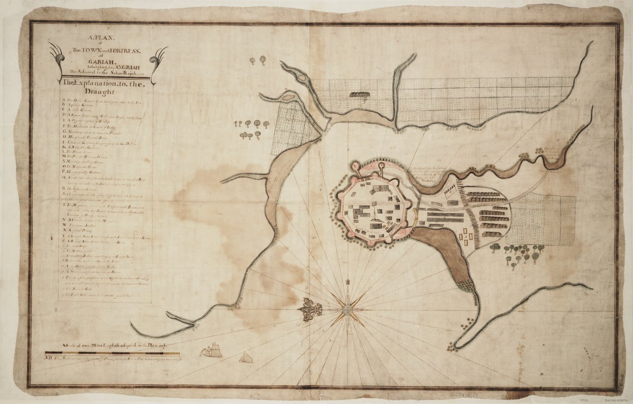 Plan over byen og fæstningen Gariah, ca. 1755 (blæk, akvarel) af Unknown artist
