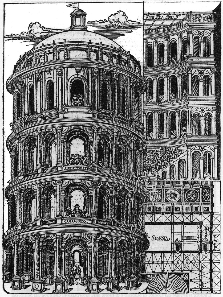 Plade taget fra bogen "" De architectura"", omhandler arkitekturen af Marcus Vitrubius Pollio dit Vitruvio (1. århundrede f.Kr.), romersk arkitekt. Italiensk udgave af Gianbaptista Caporali di Perugia 1536. af Unknown artist