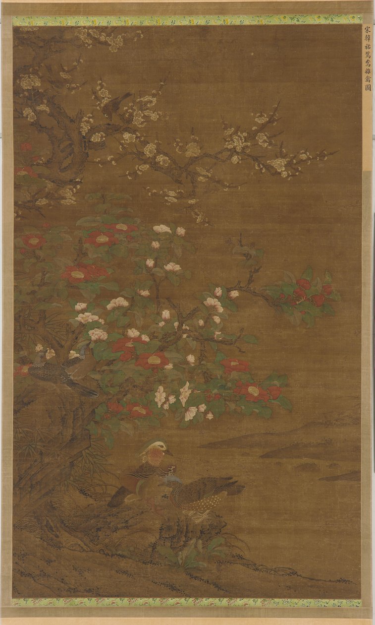 Blommeblomster, kameliaer og mandarinænder af Unknown artist