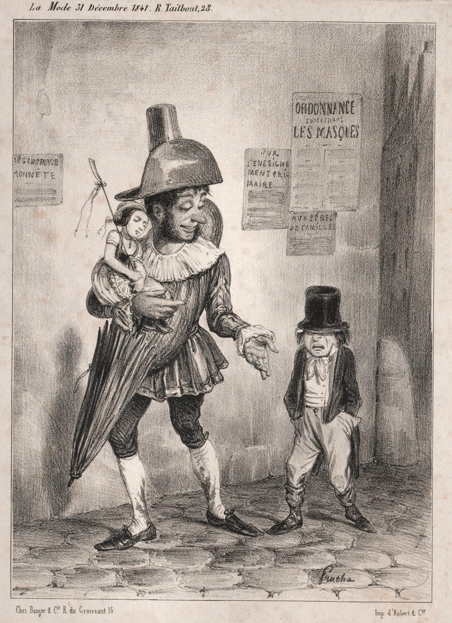 Carnival pochades: Kan du se, om din herre er meget tilfreds med dig, og om du har prisen for visdom i år! Jeg lader dig forklæde dig som en madras! ...næste år!! af Unknown artist