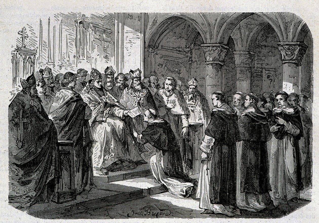 Pave Adrien II (792-872) overdrog til en af sine legater en boble af ekskommunikation mod Lord Normand. Indgravering - i "" Pavernes historie"", sd. 19. århundrede. af Unknown artist
