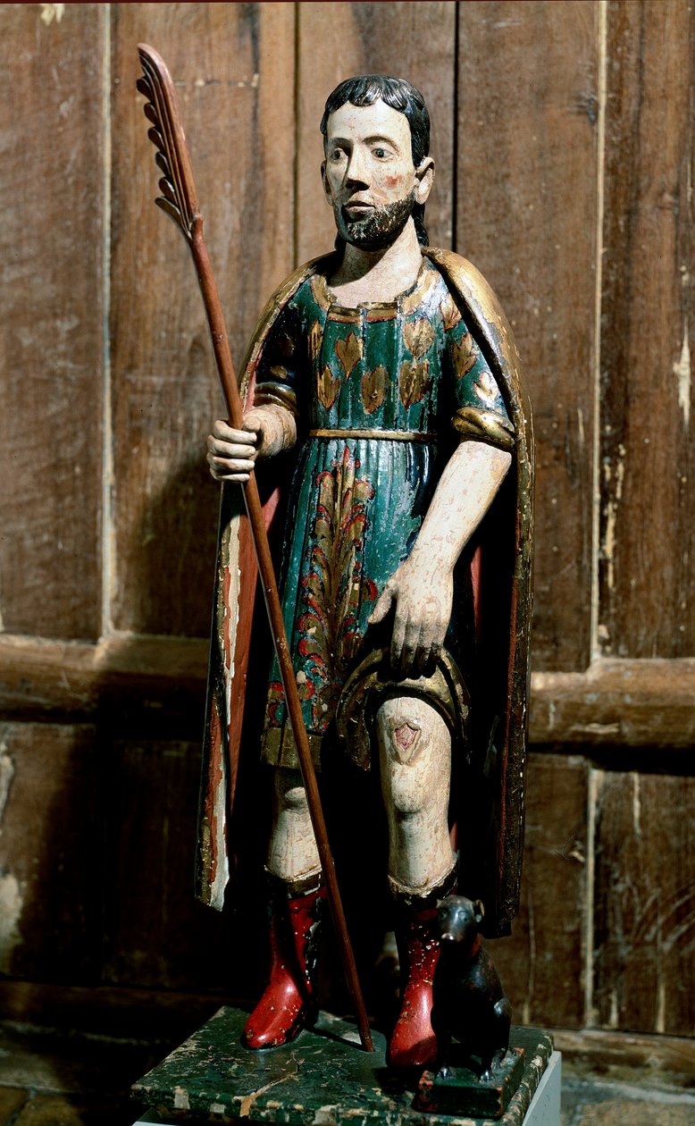 Populær kunst: "" Saint Roch"" Helgenen bærer pestsvulsten på benet. Anonym skulptur fra det 18. århundrede. São Paulo, kunstmuseum af Unknown artist