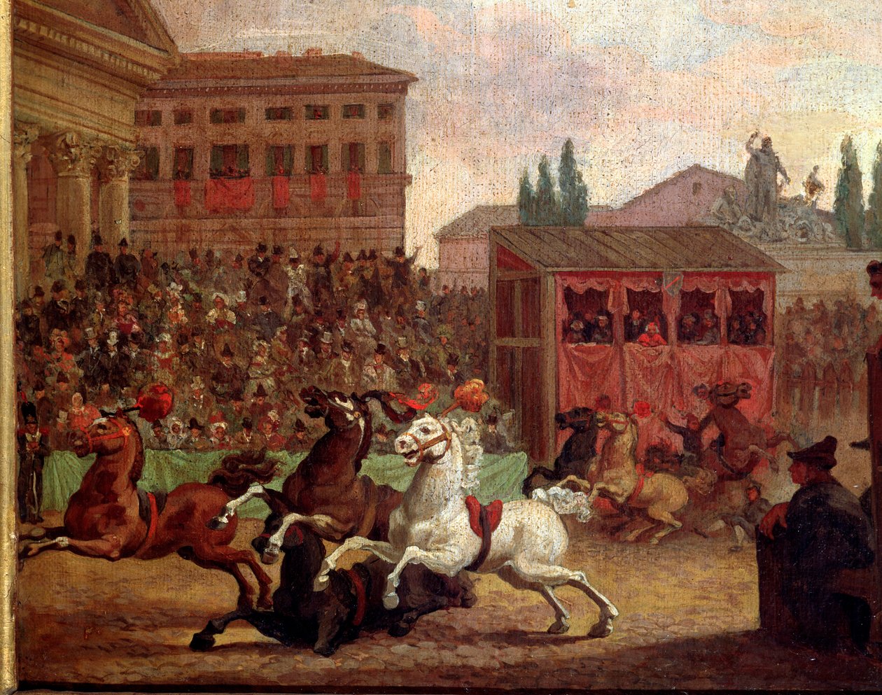 Populære festligheder: "" Racen (eller palioen) af "" Barberi"" Anonymt maleri fra det 18. århundrede. Rom Museo del Folklore af Unknown artist