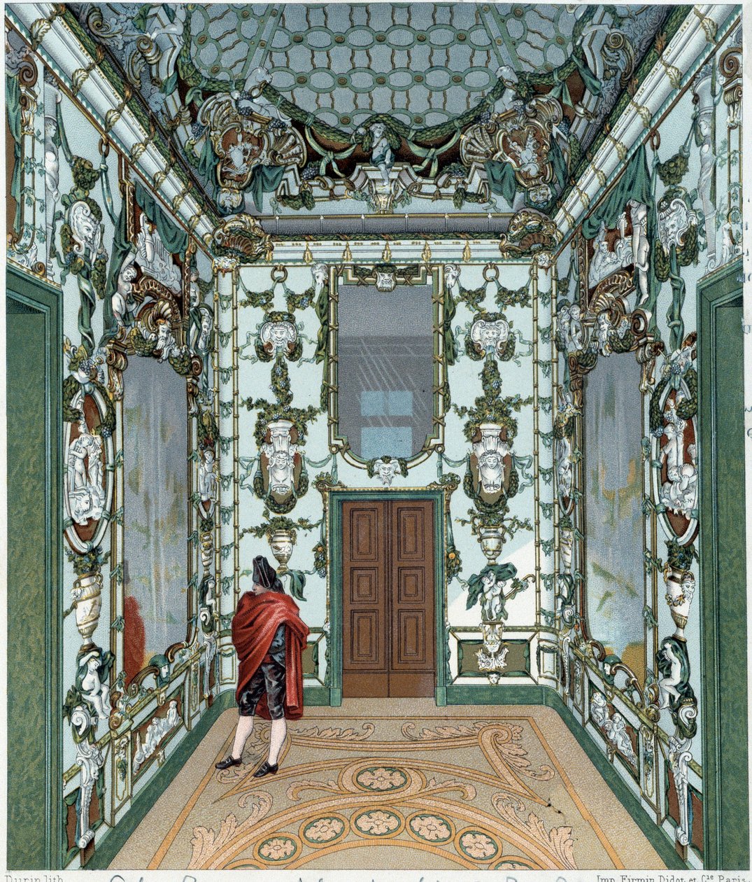 Porcelænssalon i det kongelige palads i Madrid. 1700-tals gravering. Paris, dekorativ kunst af Unknown artist