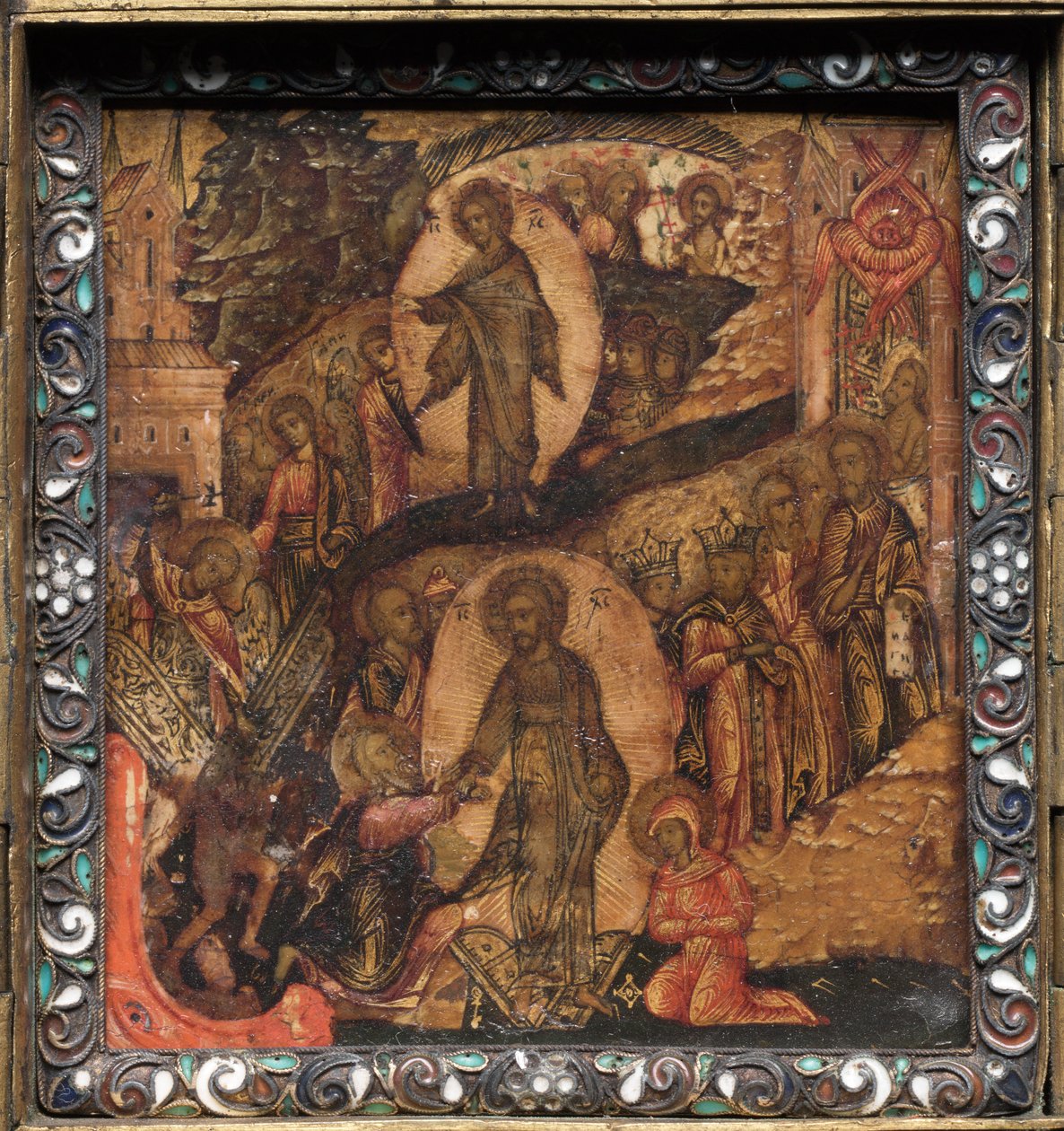 Bærbart Triptykon-ikon: Opstandelsen og Anastasis af Unknown artist