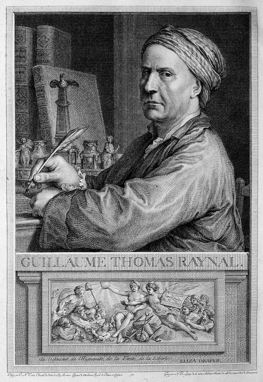 Frontispice-portræt af Raynal - i "" Philosophical and Political History of European Settlements and Trade in the Two Indexes"" af Guillaume Thomas Raynal. af Unknown artist