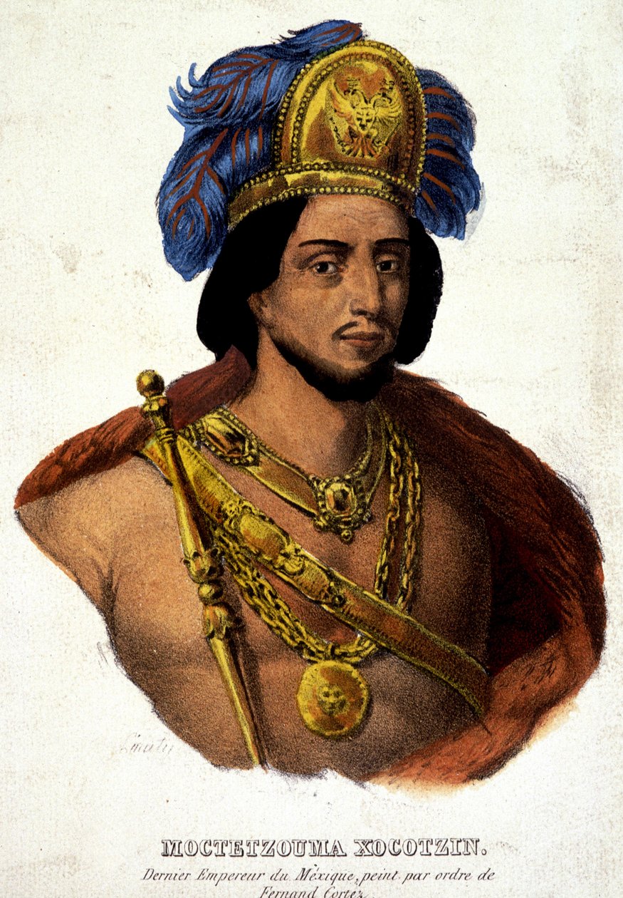 Portræt i buste af Moctezuma (eller Montezuma), sidste kejser af Mexico - ill. 1800-tallet e.Kr. dok. 16. århundrede. af Unknown artist