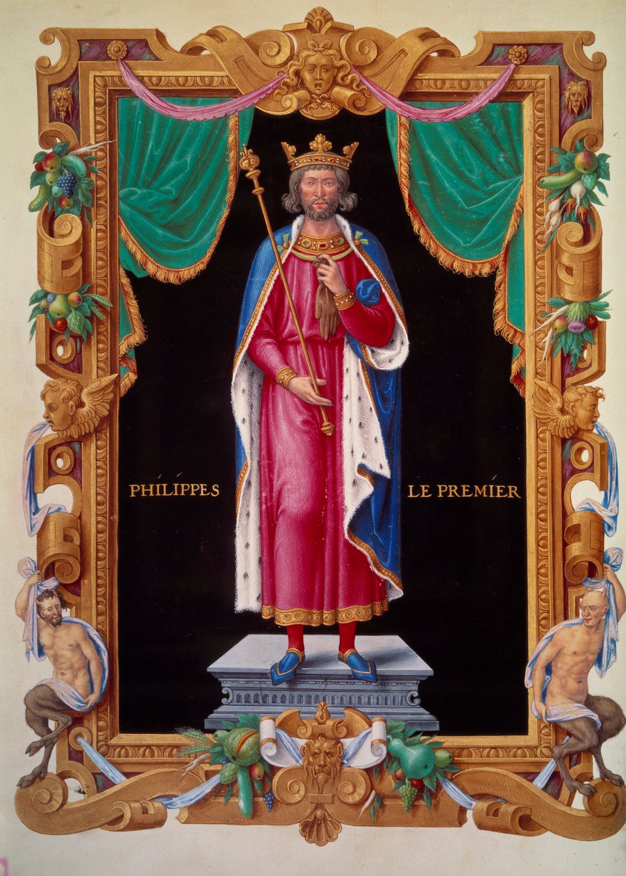 Portræt i foden af ​​kongen af ​​Frankrig Philip I (1052-1108). Miniature i "" Samling af Frankrigs konger"" af Jean du Tillet af Unknown artist