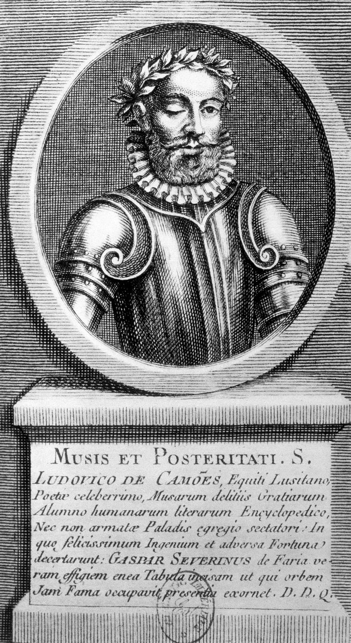 Portræt i medaljon af Luis de Camoens (1524-1580) - gravering af Unknown artist