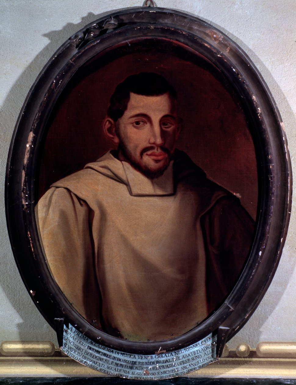 Portræt af Adriano Banchieri (1568-1634) italiensk komponist, musikteoretiker, organist og digter Anonym maleri. Bologna Conservatorio G. Rossini fra det 17. århundrede af Unknown artist