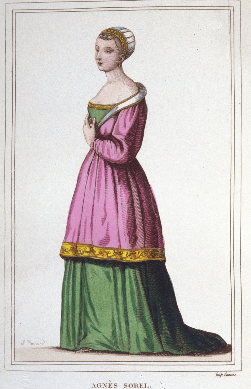 Portræt af Agnes Sorel (1422-1450) (Dame af Beaute sur Marne) (Beaute-sur-Marne). Favorit af kong Charles VII. stik fra 1830 af Unknown artist