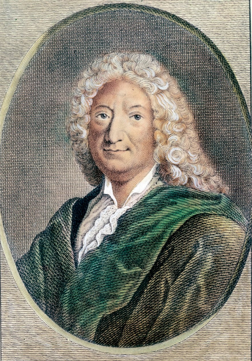 Portræt af Alain Rene Lesage (Alain-Rene Le Sage) (1668-1747), fransk forfatter. Stik af det 18. århundrede. Privat samling af Unknown artist