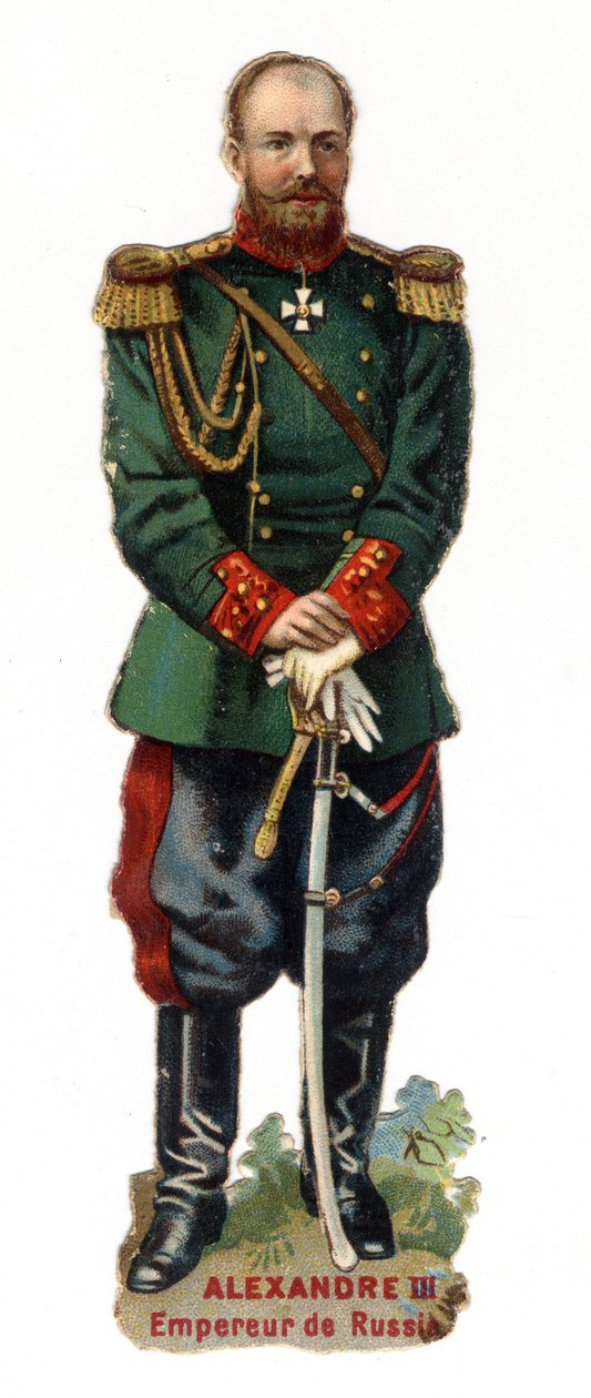 Portræt af Alexander III, Ruslands kejser (1845-1894). Sen kromolitografi af det 19. århundrede. Privat samling af Unknown artist