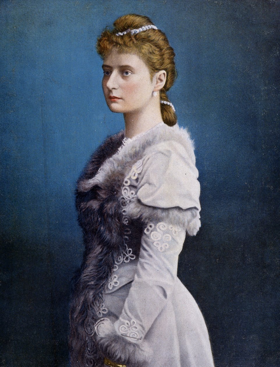 Portræt af Alexandra Fyodorovna (Alix af Hessen og af Rhinen, Alexandra Feodorovna Romanova, Alexandra Fiodorovna Romanova, Victoria Alix Helene Louise Beatrice af Hessen og Rhinen, Alix de Hesse-Darmstadt (Alix af Hessen Darmstadt) (1872-1918), Imperres af Unknown artist