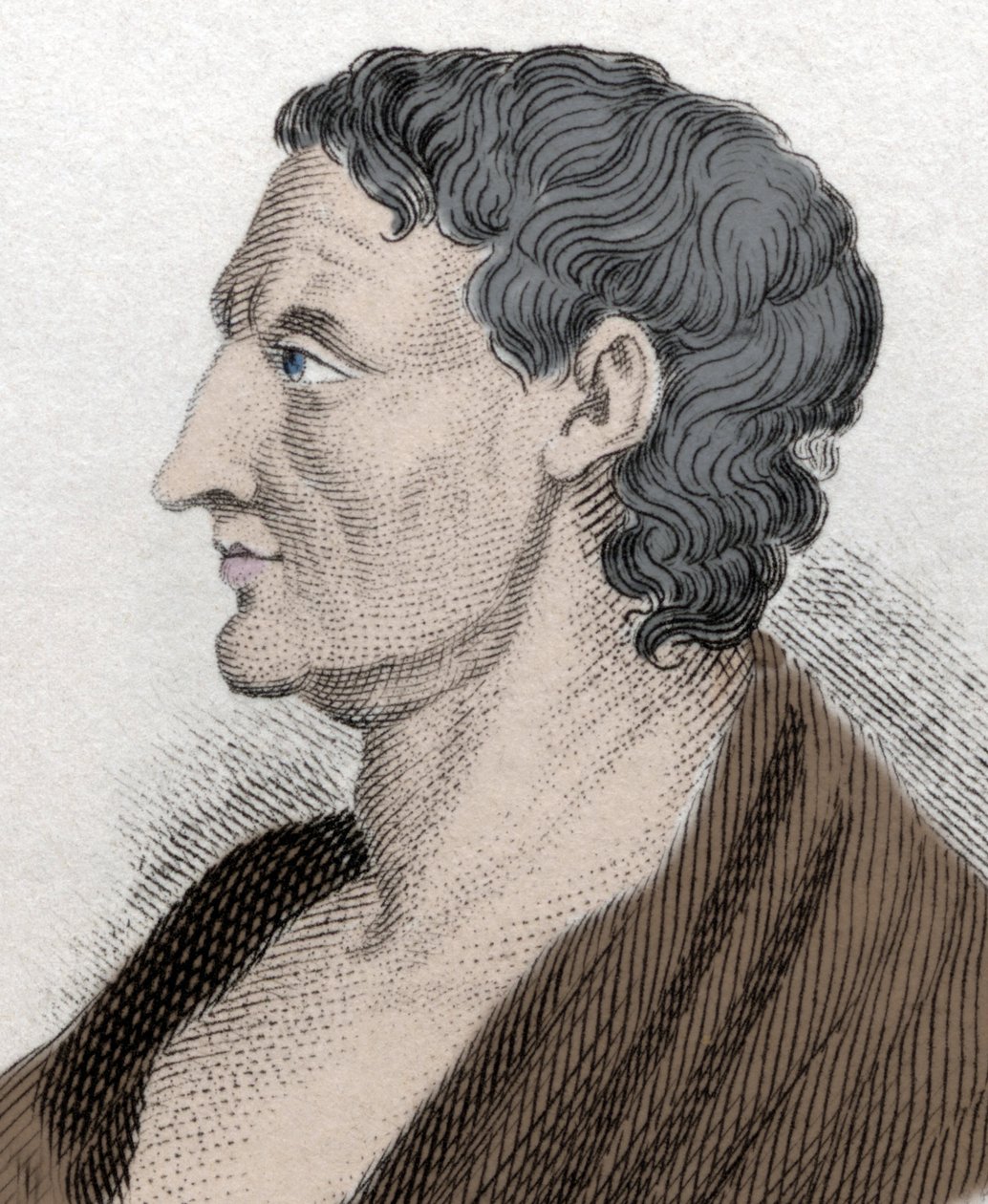 Portræt af Aristoteles kendt som stagiriten, på græsk Aristoteles græsk filosof (384 f.Kr. til 322 f.Kr.). Indgravering af det 19. århundrede. af Unknown artist
