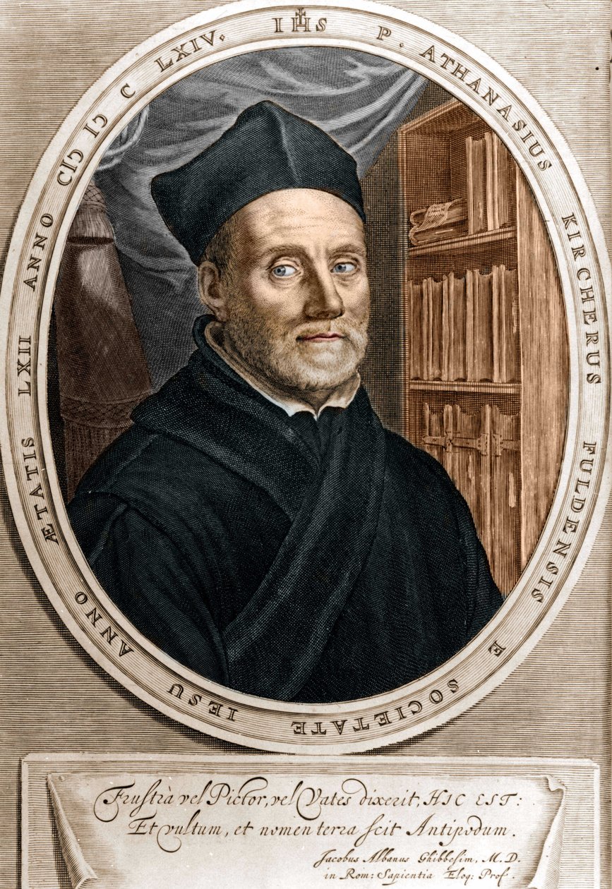 Portræt af Athanasius Kircher (1601 - 1680), jesuite, orientalist og tysk lærd - Gravering sd 1700-tallet af Unknown artist