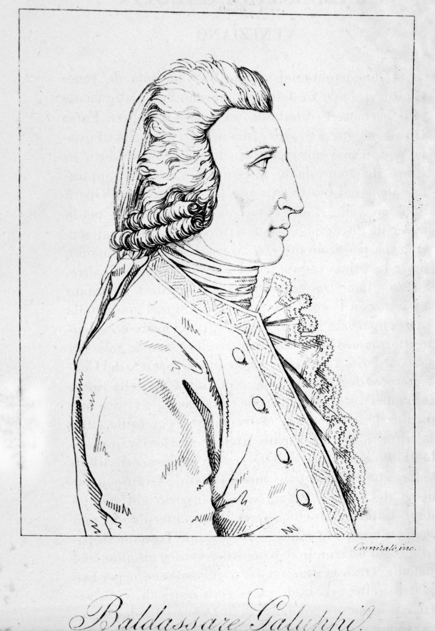 Portræt af Baldassare Galuppi. Italiensk komponist (1706 til 1785) venetiansk stik fra slutningen af det 18. århundrede af Unknown artist