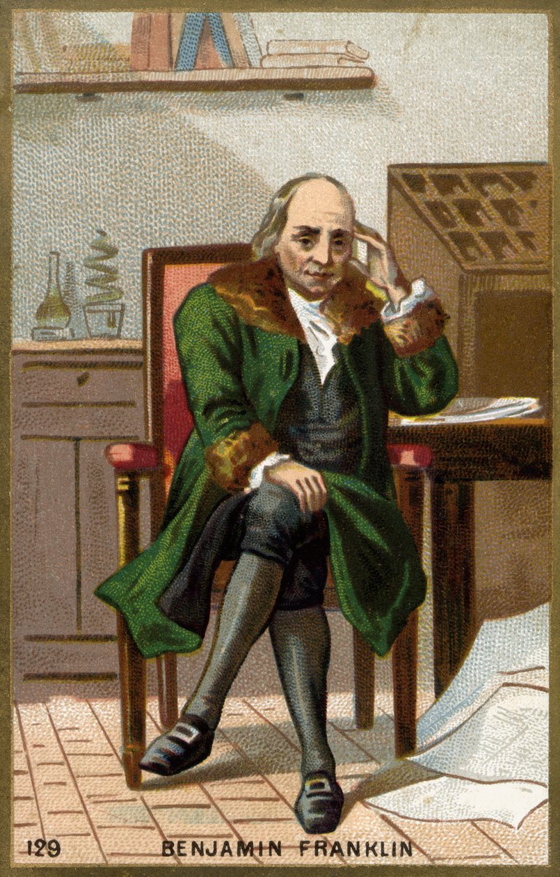 Portræt af Benjamin Franklin (1706 - 1790), amerikansk politiker, mindesmærke, pamfletariker og fysiker. af Unknown artist