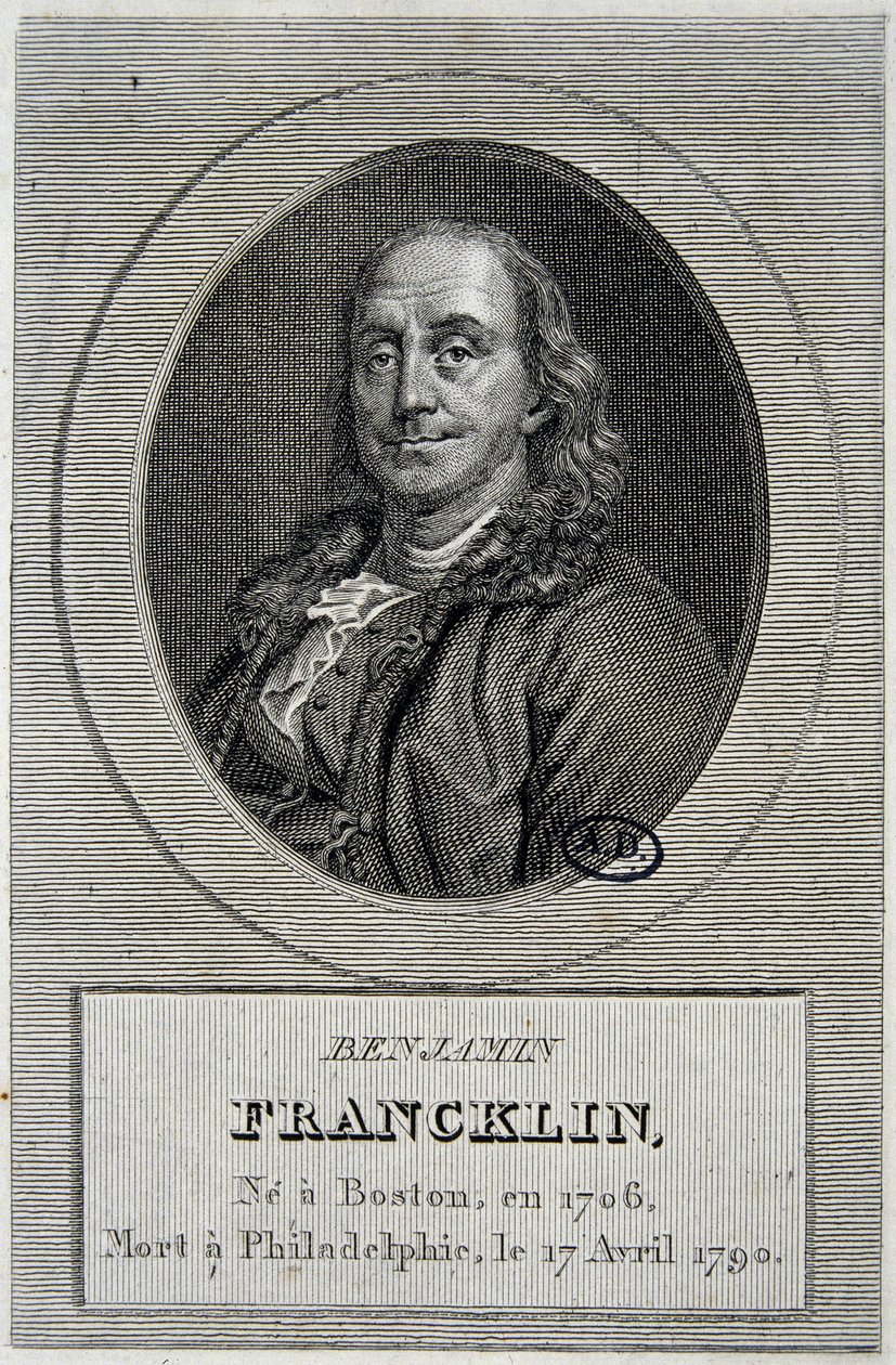Portræt af Benjamin Franklin, amerikansk politiker og fysiker (1706-1790) af Unknown artist