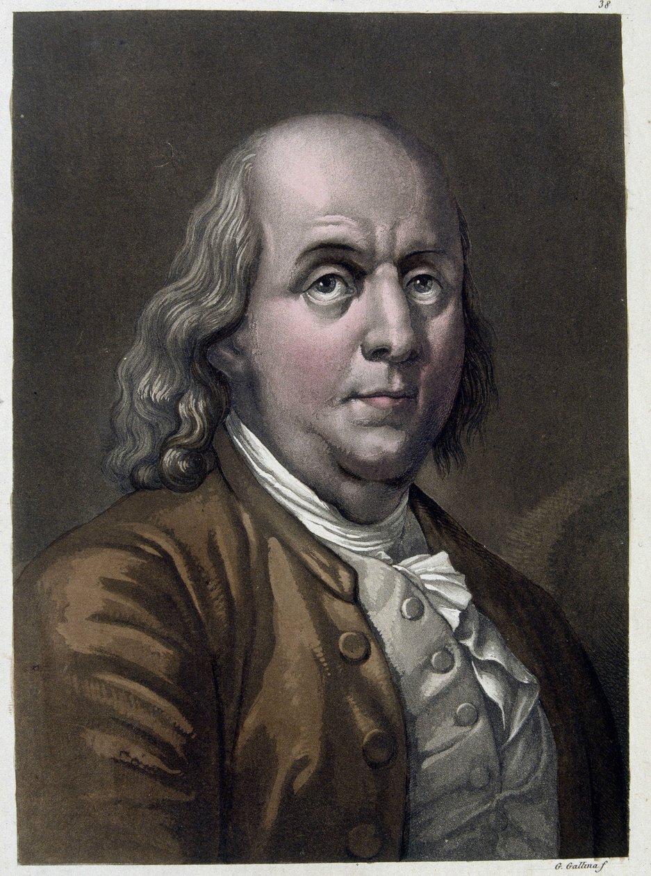 Portræt af Benjamin Franklin, amerikansk politiker og fysiker (1706-1790) - i "" The Old and Modern Costume"" af Jules Ferrario 1819-1820 af Unknown artist