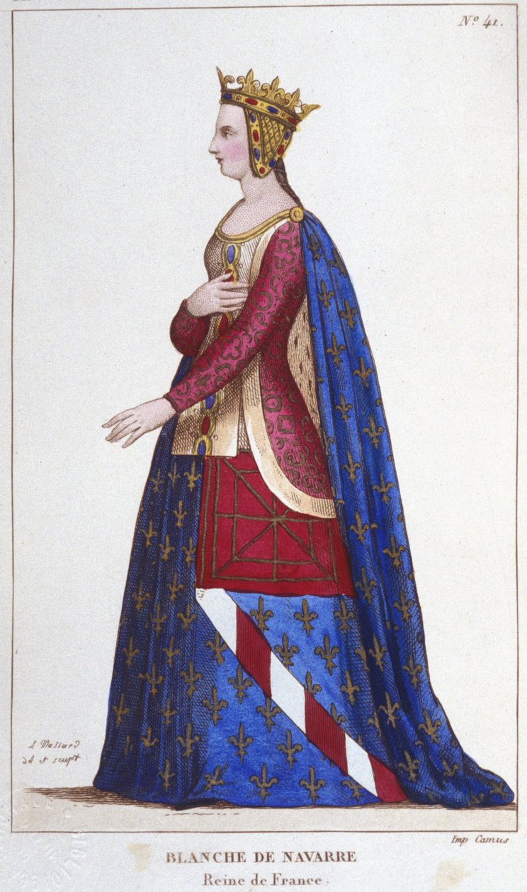 Portræt af Blanche af Navarra (1224 -1283) Dronning af Frankrig Brud til Johannes I. Roux i 1236. Indgravering af 1830 af Unknown artist