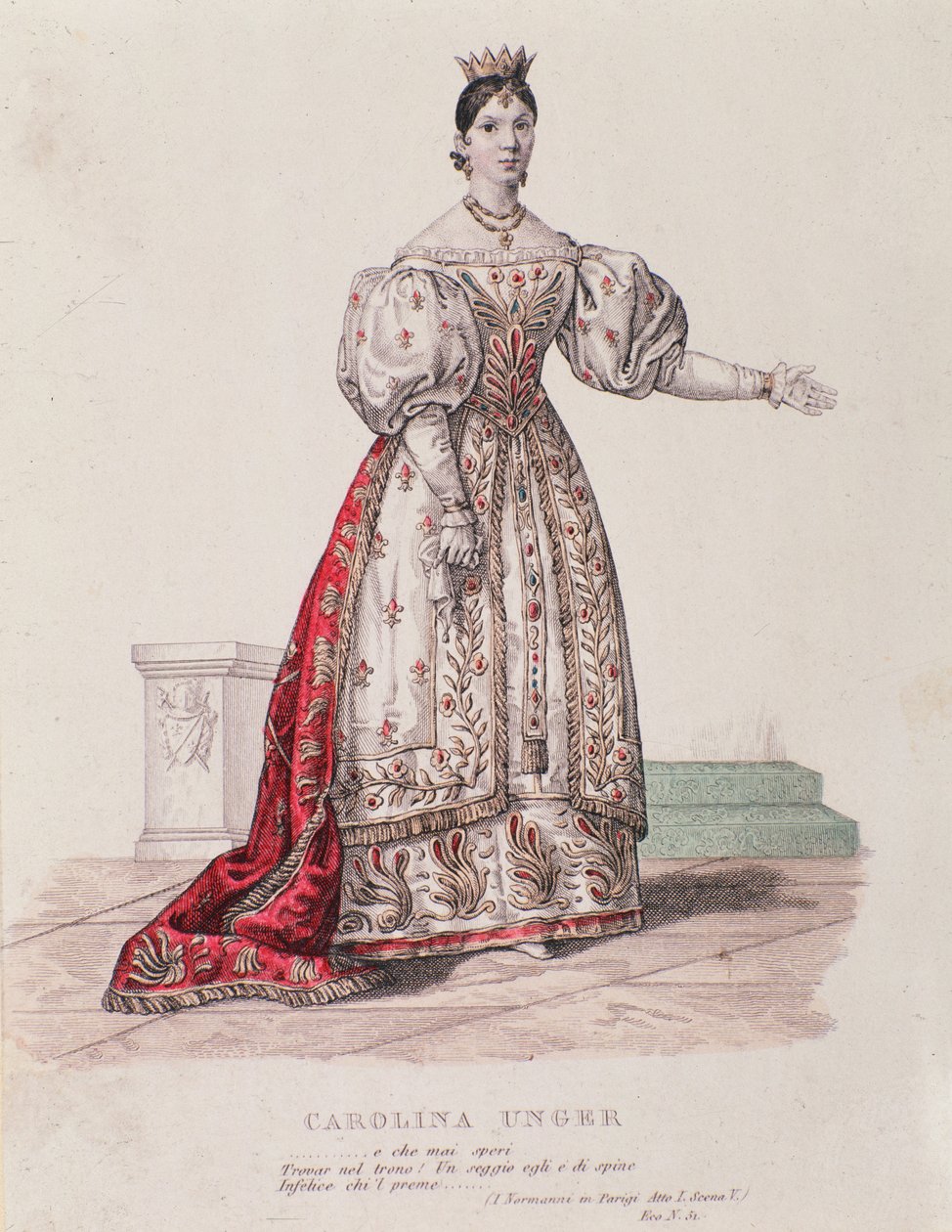 Portræt af Caroline Ungher (Unger) optrædende i I Normanni a Parigi (gravering) af Unknown artist