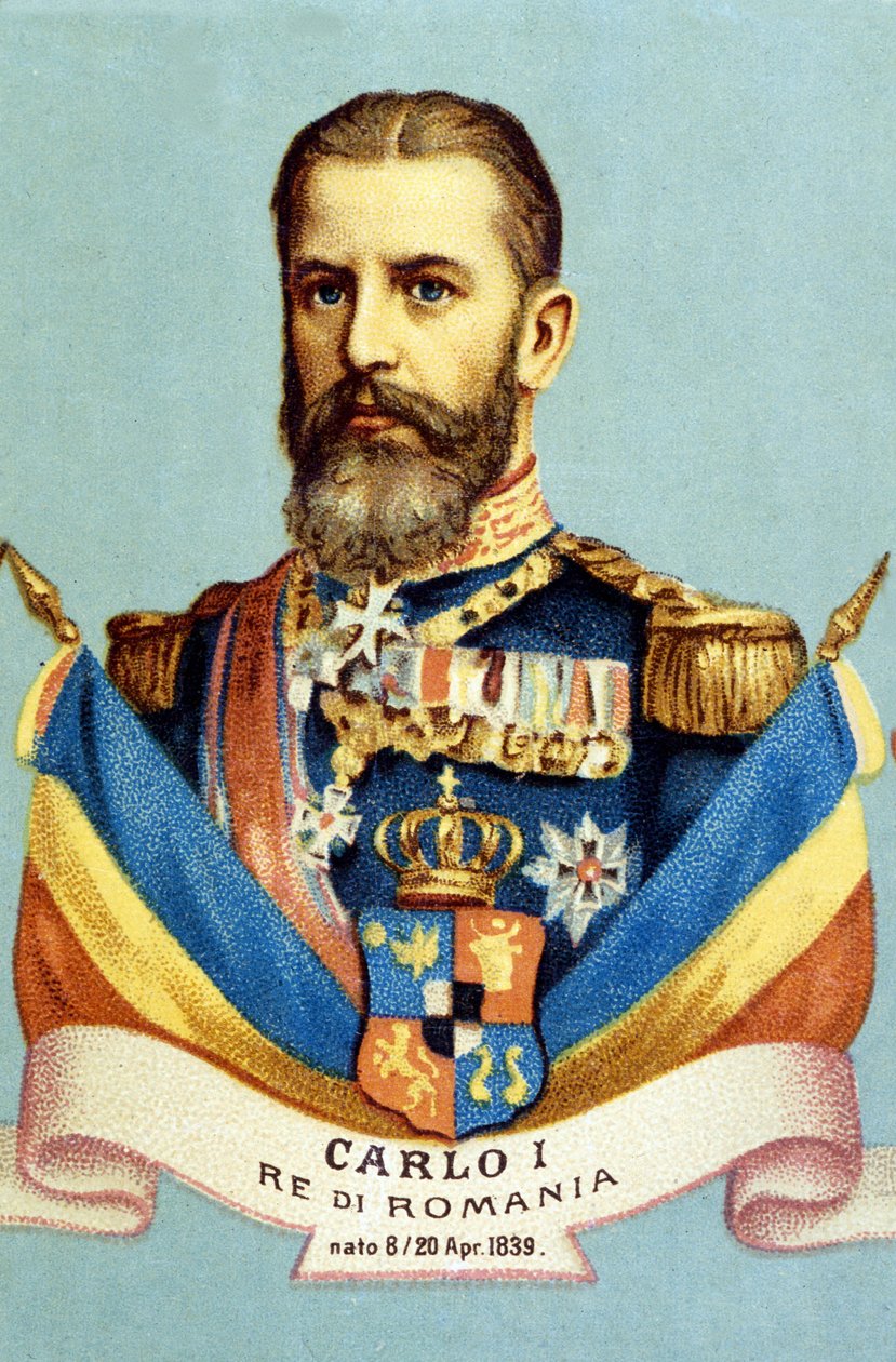 Portræt af Charles I (Carol I) (1839-1914), konge af Rumænien. 1800-tallets kromolitografi af Unknown artist