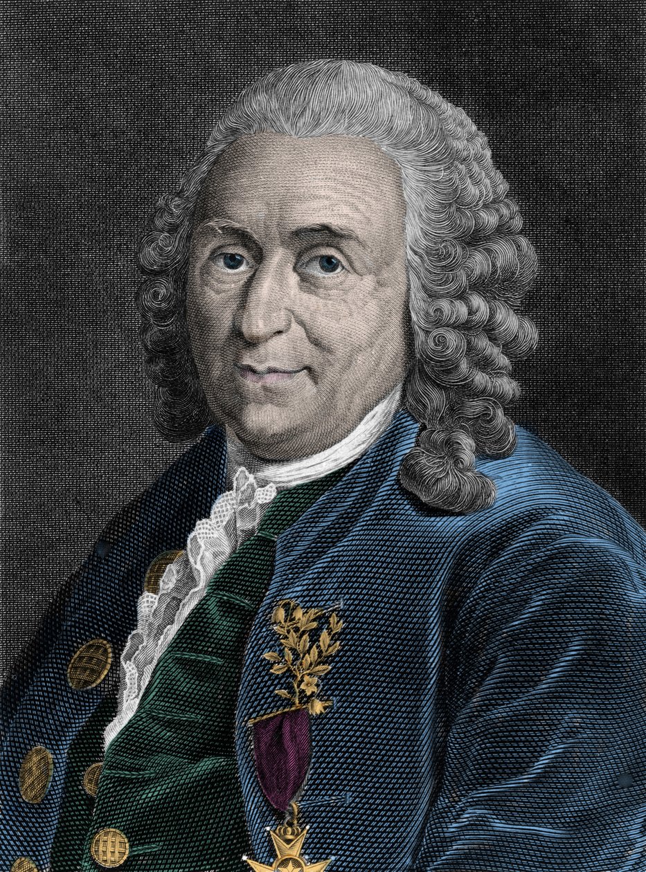 Portræt af Charles Linne (Carl von Linne, Linneus 1707-1778), svensk naturforsker. Indgravering af det 19. århundrede. af Unknown artist