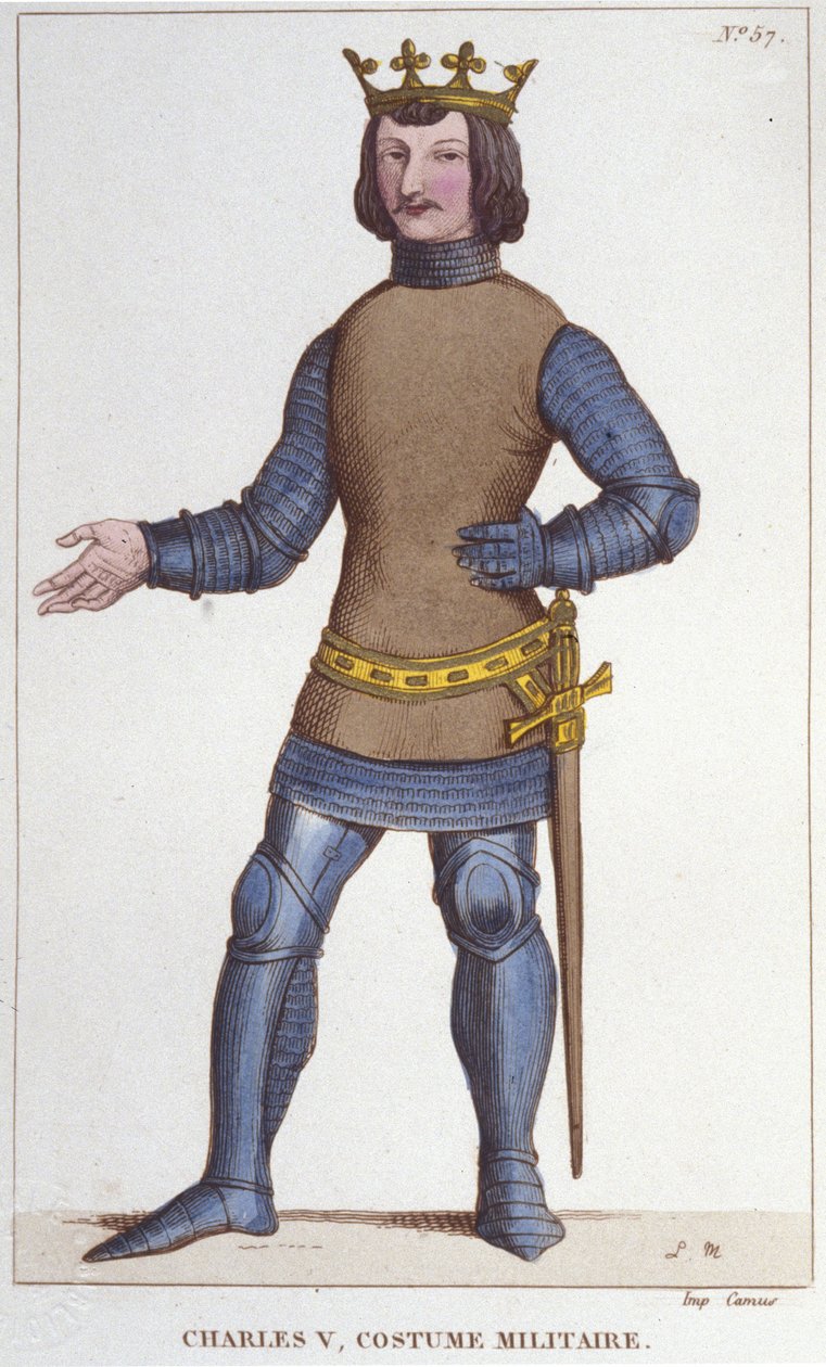 Portræt af Karl V den Vise i militærdragt (1338 - 1380).gravering fra 1830 af Unknown artist