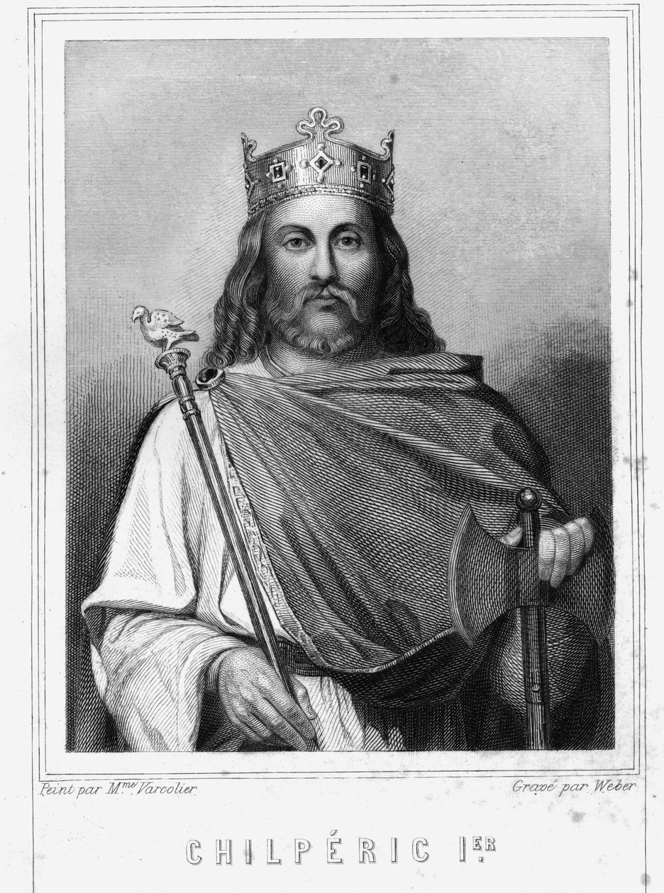 Portræt af Chilperic I (539 - 584), konge af Neustrien - i "Histoire des Français"" af Lavallée, gravering, sd. af Unknown artist