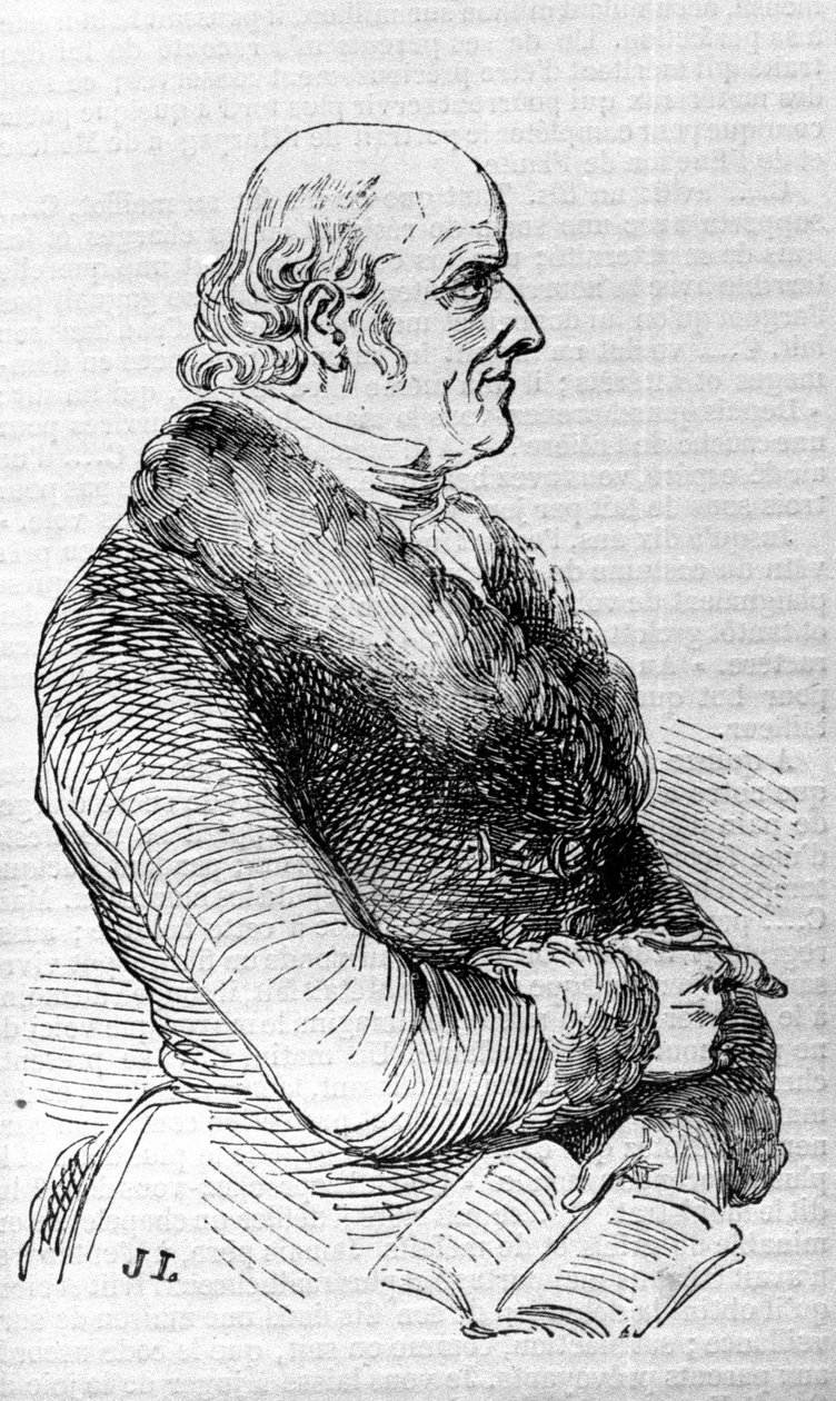 Portræt af Christian Hahnemann (1755 - 1843), grundlæge af homøopati. Indgravering af det 19. århundrede. af Unknown artist