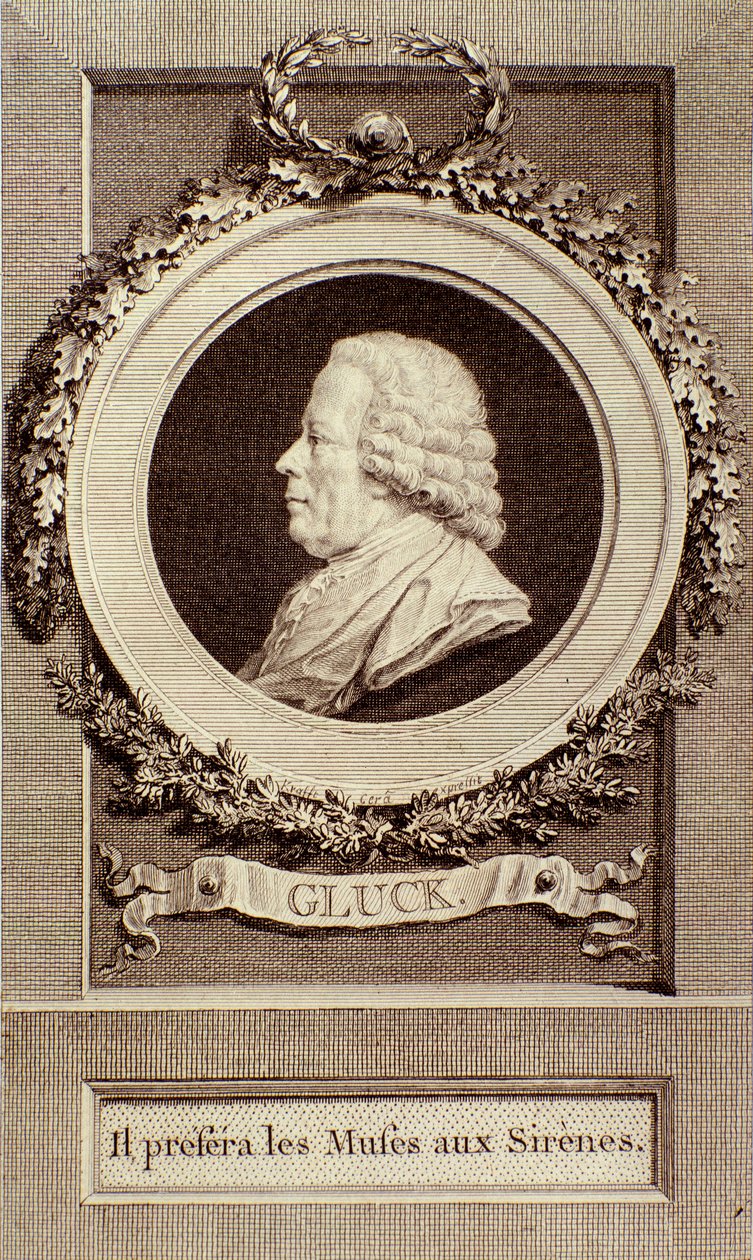 Portræt af Christoph Gluck (1714-1787), tysk komponist, gravering. 1700-tallet. Bologna, civico museo musico af Unknown artist