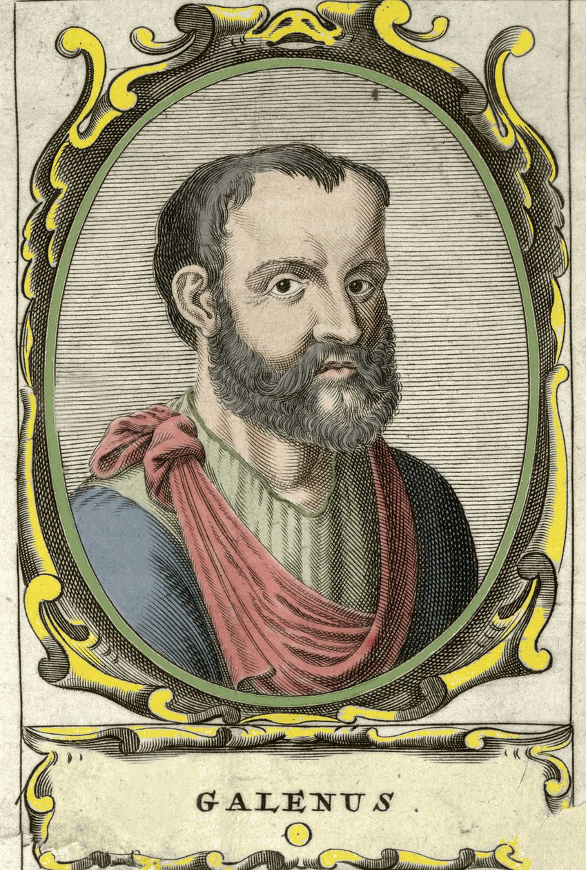 Portræt af Claude Galien (Claudio Galeno eller Claudius Galenus eller Galen, v. 131 - v. 201), græsk læge. 1700-tals gravering. af Unknown artist