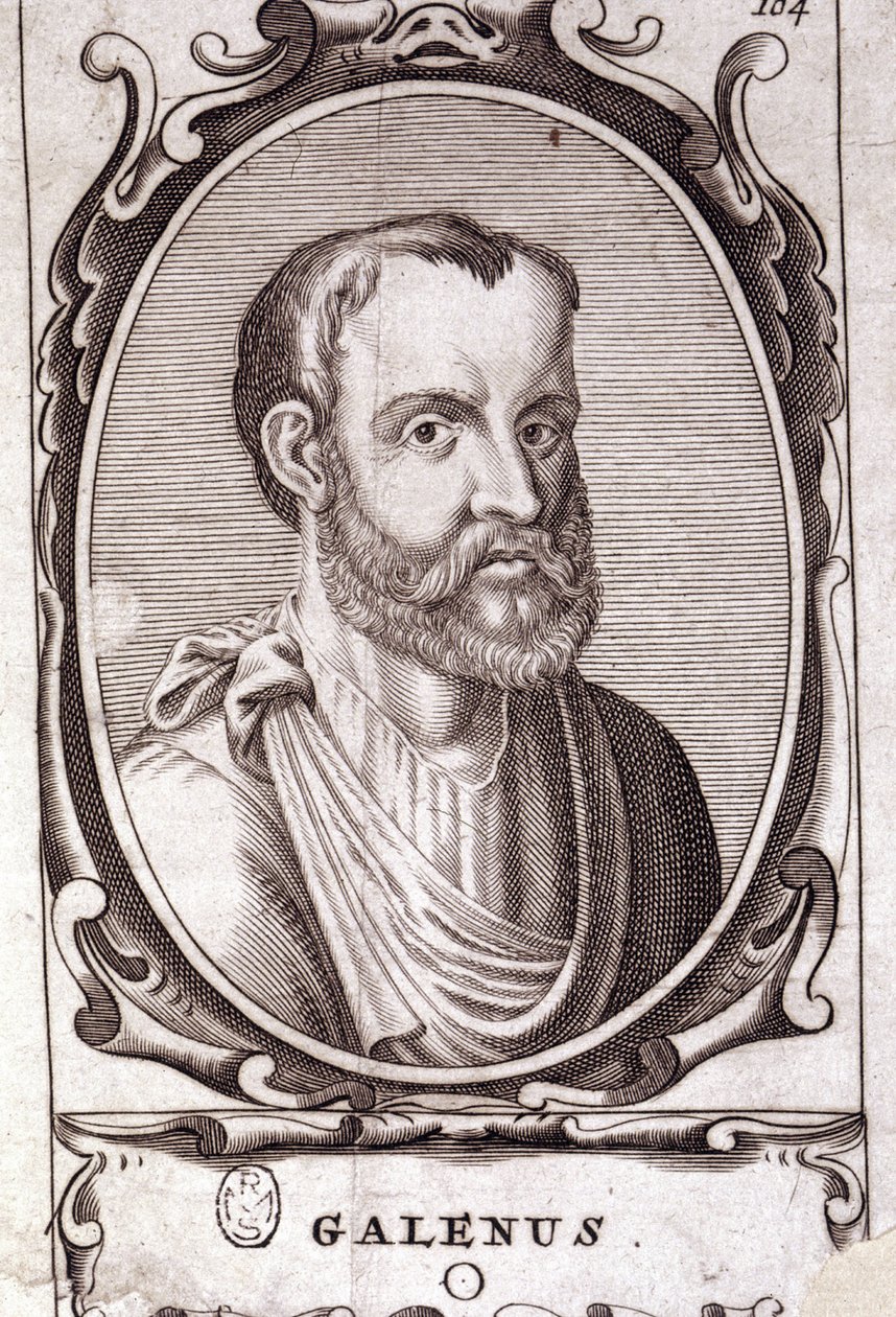 Portræt af Claudius Gallienus (Claudius Galenus eller Claudius Galenus eller Claudius Galenus eller Galen, v. 131 - v. 201), græsk læge. 1700-tals stik. af Unknown artist