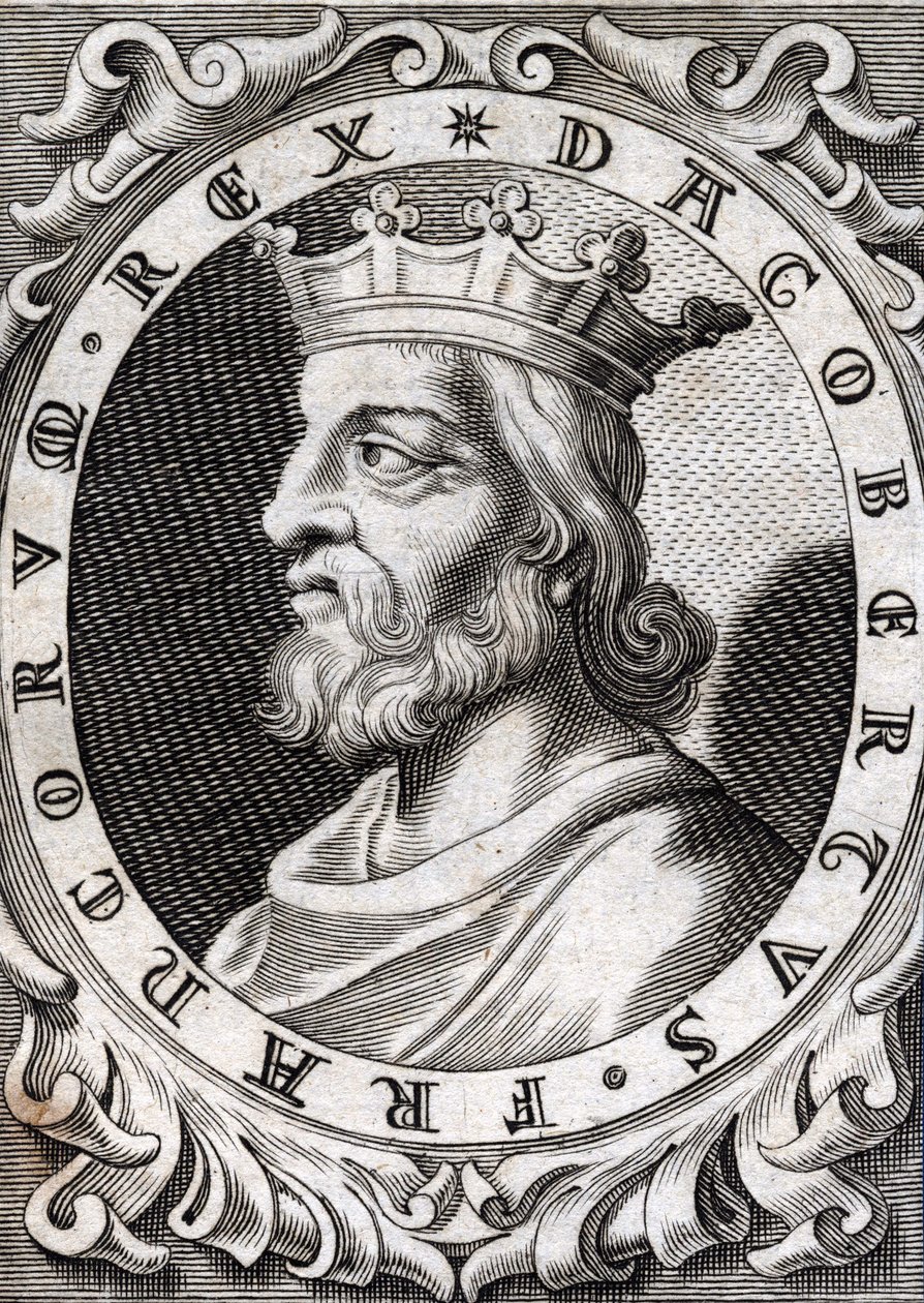 Portræt af Dagobert I (? - 639), konge af frankerne, Merovingerdynasti. Stik af det 18. århundrede af Unknown artist