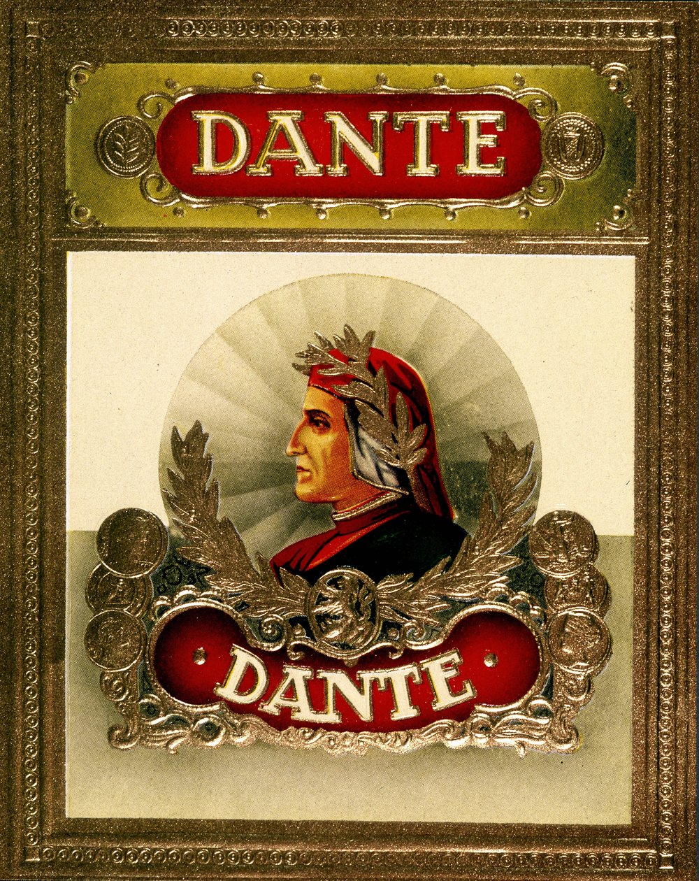 Portræt af Dante Alighieri (1265-1321). 1800-tallets kromolitografi. af Unknown artist