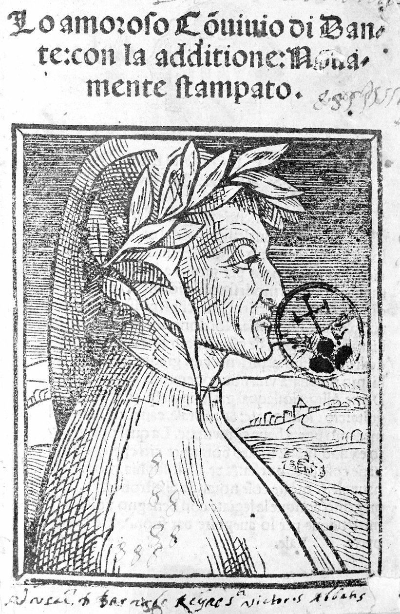 Portræt af Dante Alighieri (1265 - 1321), italiensk digter. Frontispice af "" Il Convivio "" af Unknown artist