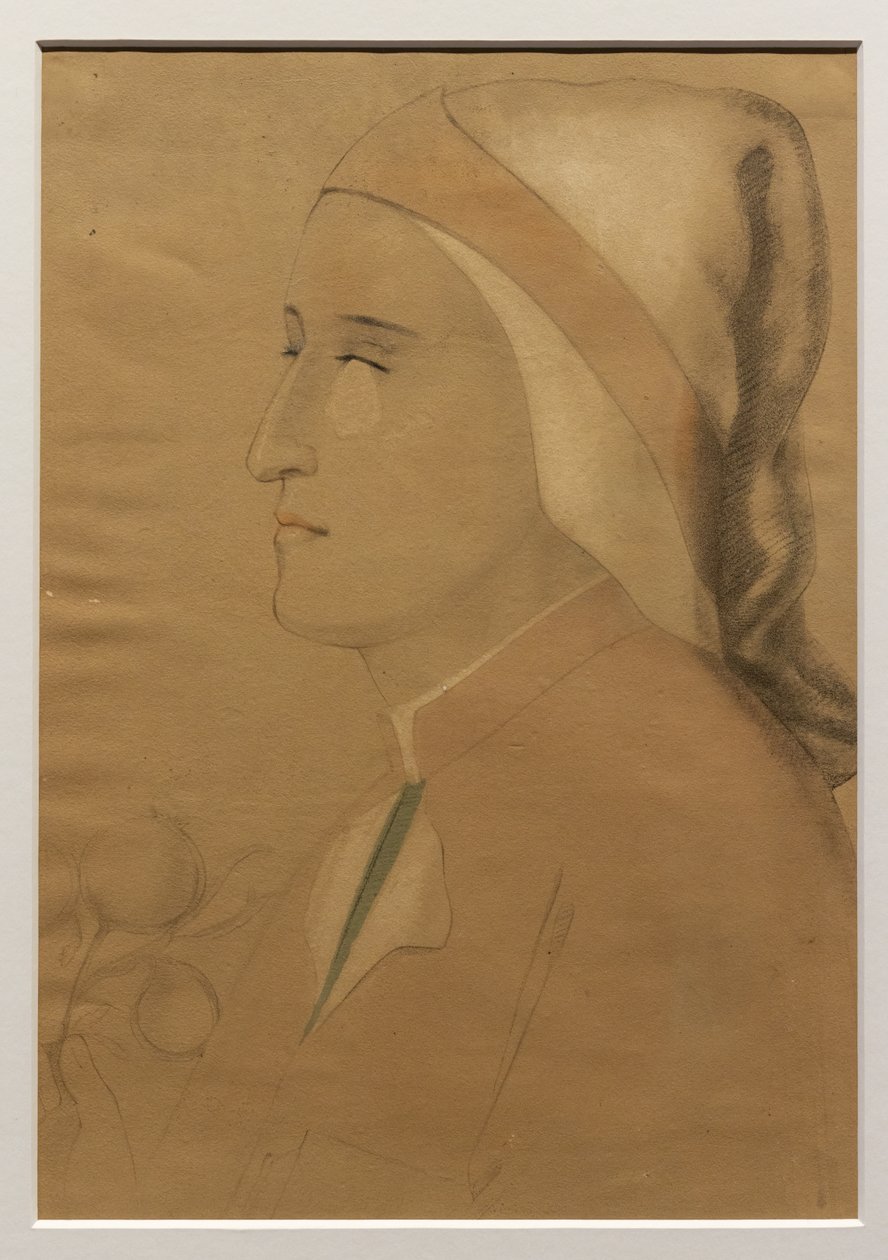 Portræt af Dante efter freskoen i Bargello-kapellet, efter 1840 (blyant, akvarel og hvidt kridt på papir) af Unknown artist