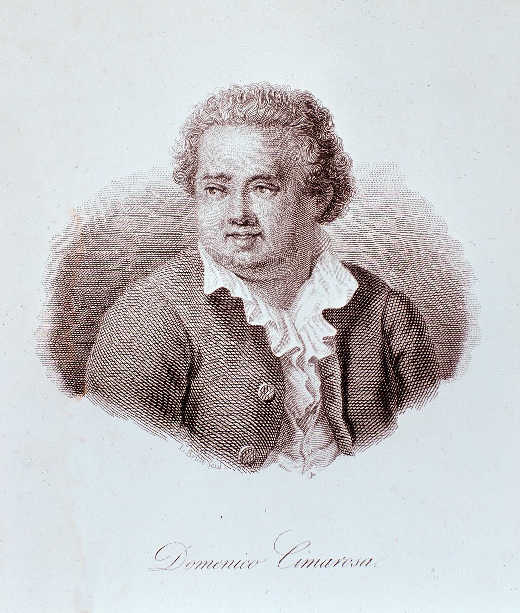 Portræt af Domenico Cimarosa (1749-1801), italiensk komponist, gravering. 1700-tallet. Milano, konservatoriets bibliotek af Unknown artist