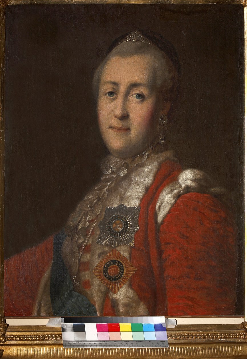 Portræt af kejserinde Catherine II (1729-1796), Anonym. Olie på lærred, anden halvdel af det 18. århundrede, Statens museum for A.S. Pushkin, Moskva af Unknown artist