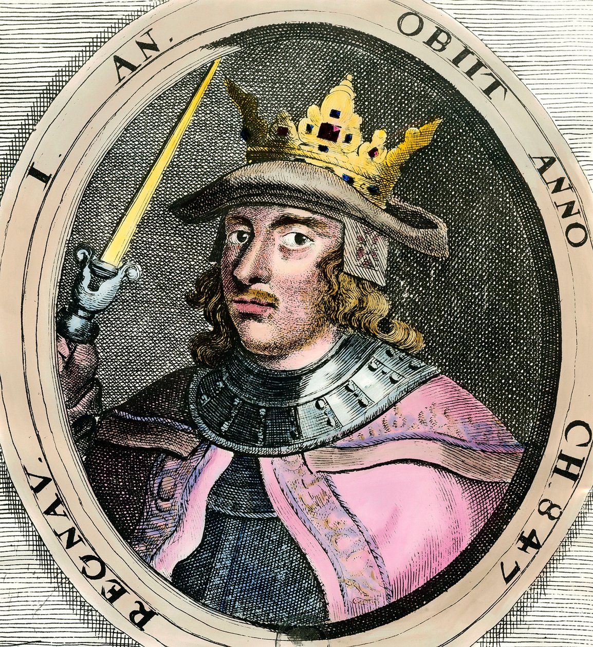 Portræt af Erik (Erik) I Eigod (1056-1103) Konge af Danmark Gravering af det 18. århundrede Privat samling af Unknown artist