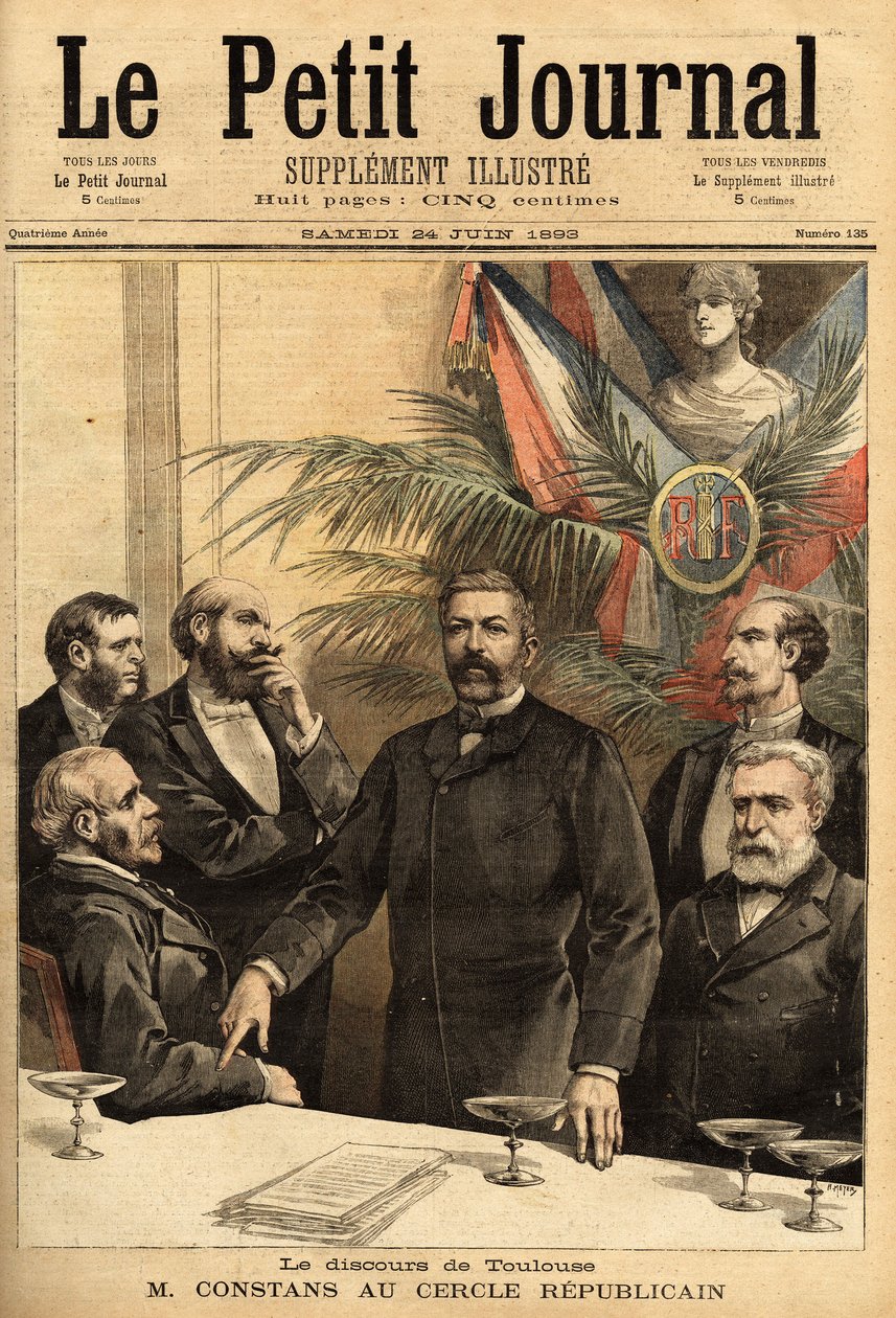 Portræt af Ernest Constans (1833-1913) i den republikanske kreds, professor i jura og derefter politiker, han var flere gange indenrigsminister og den første guvernør i Indokina under fransk protektorat. Indgravering i "" Le petit journal"" 24/06/1 af Unknown artist