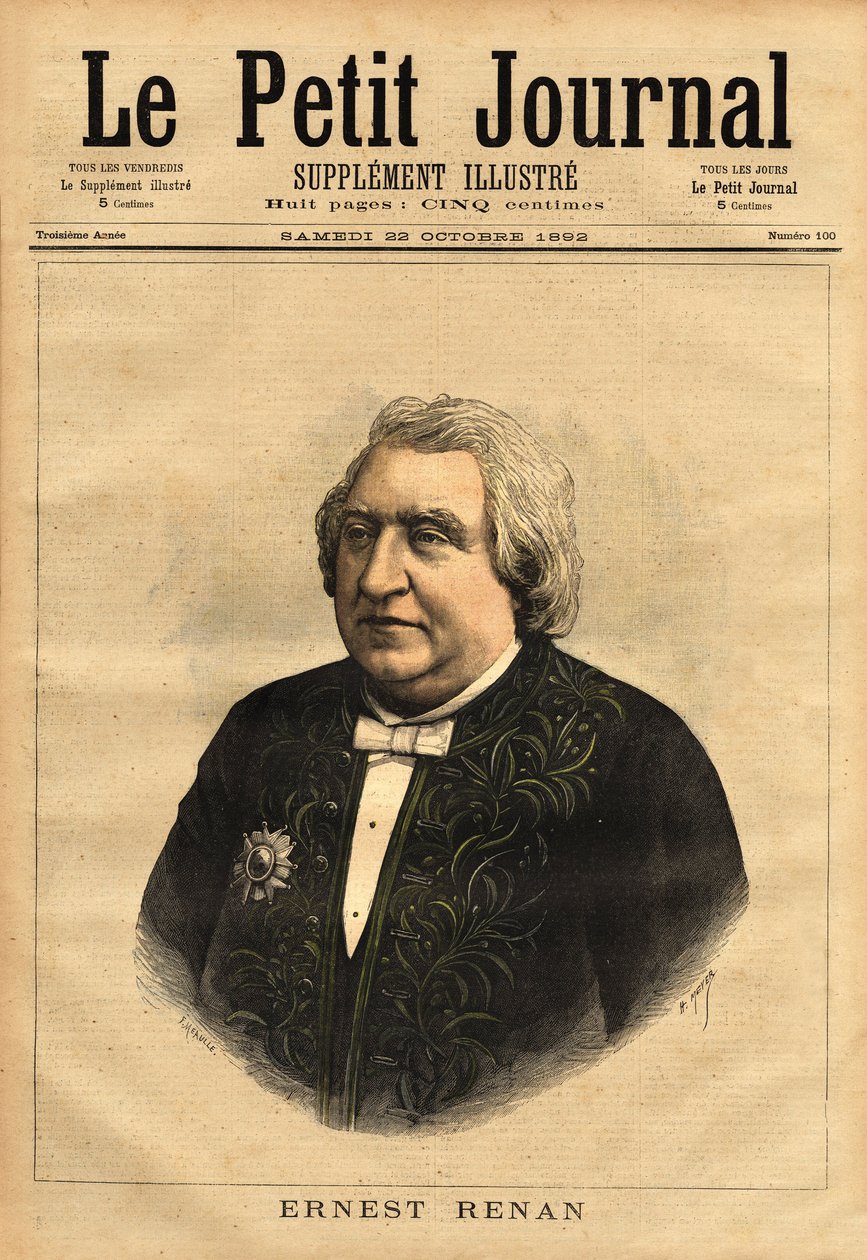 Portræt af Ernest Renan (1823-1892), forfatter, filolog, filosof og historiker. Populær forfatter til "The Life of Jesus", som indeholder denne kontrovers om en biografi om Jesus, omdannet som en almindelig mands, og at Bibelen skal være kritisk af Unknown artist