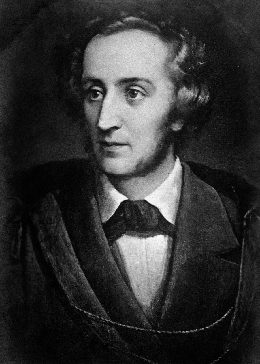 Portræt af Felix Mendelssohn Bartholdy (1809-1847), tysk komponist og instruktør Litografi. 19. århundrede. Milano, biblioteca del conservatorio af Unknown artist