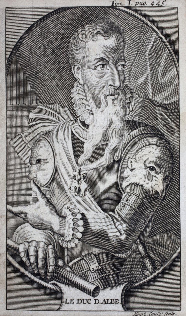 Portræt af Ferdinand Alvare de Toledo (1507-1582), tredje hertug af Alba, Grand af Spanien, hertug af Huescar, markis af Korea, greve af Salvatierra, vicekonge af Napoli, Italien og guvernør i Nederlandene. Indgravering til illustration af "Historien om t af Unknown artist