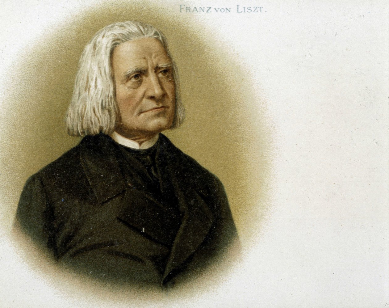 Portræt af Franz Liszt. 1800-tallets kromolitografi. af Unknown artist