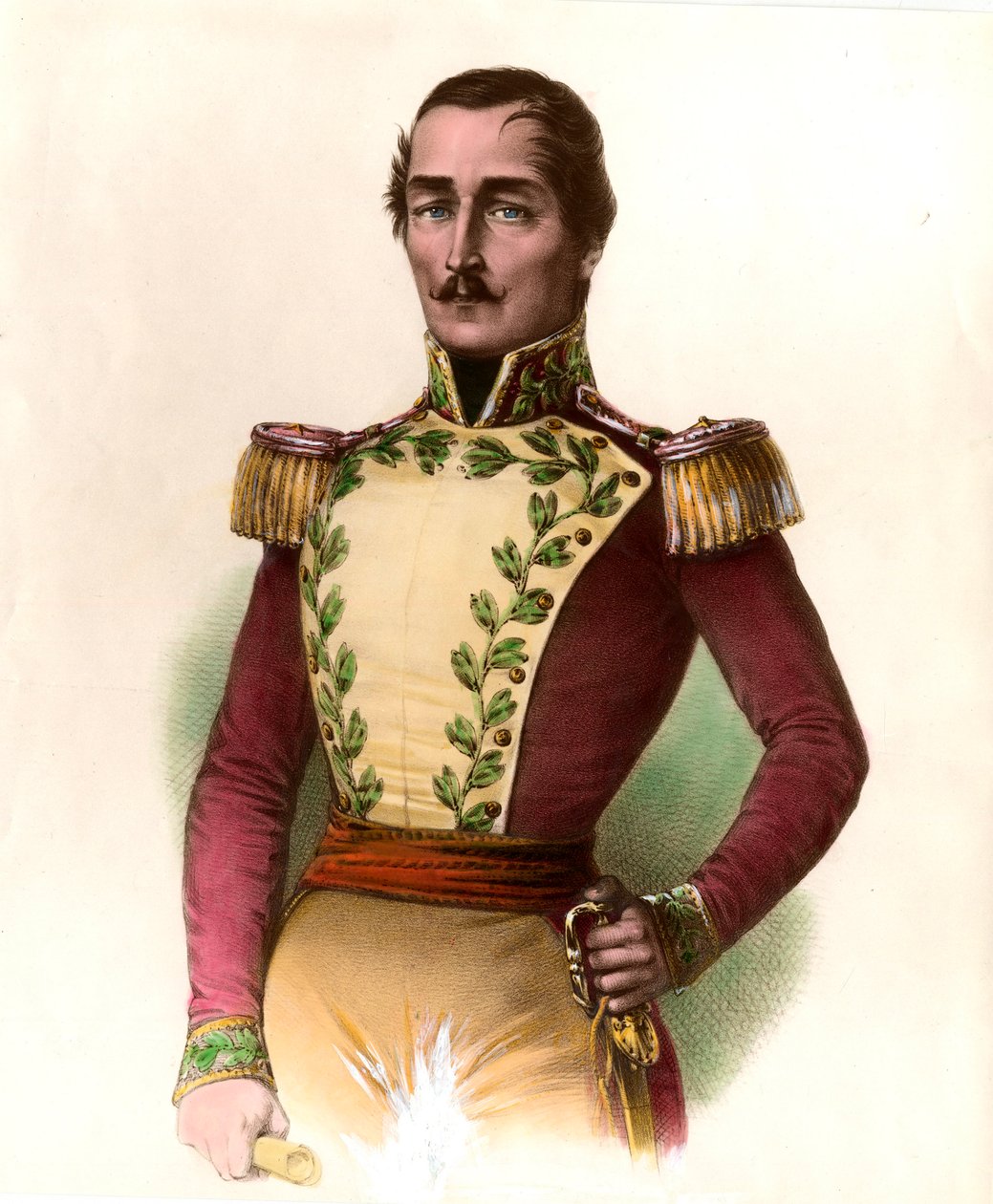 Portræt af general Santander (Francisco de Paula) (1782-1840), colombiansk militær og statsmand, helte fra uafhængigheden i 1819. Stik fra 1836 Privatsamling af Unknown artist