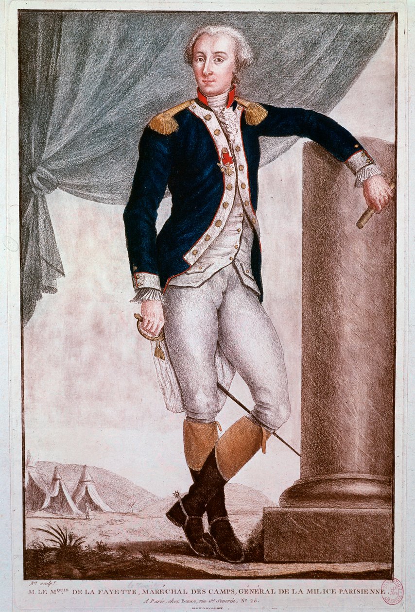 Portræt af Gilbert du Motier, Marquis de Lafayette (gravering af Unknown artist